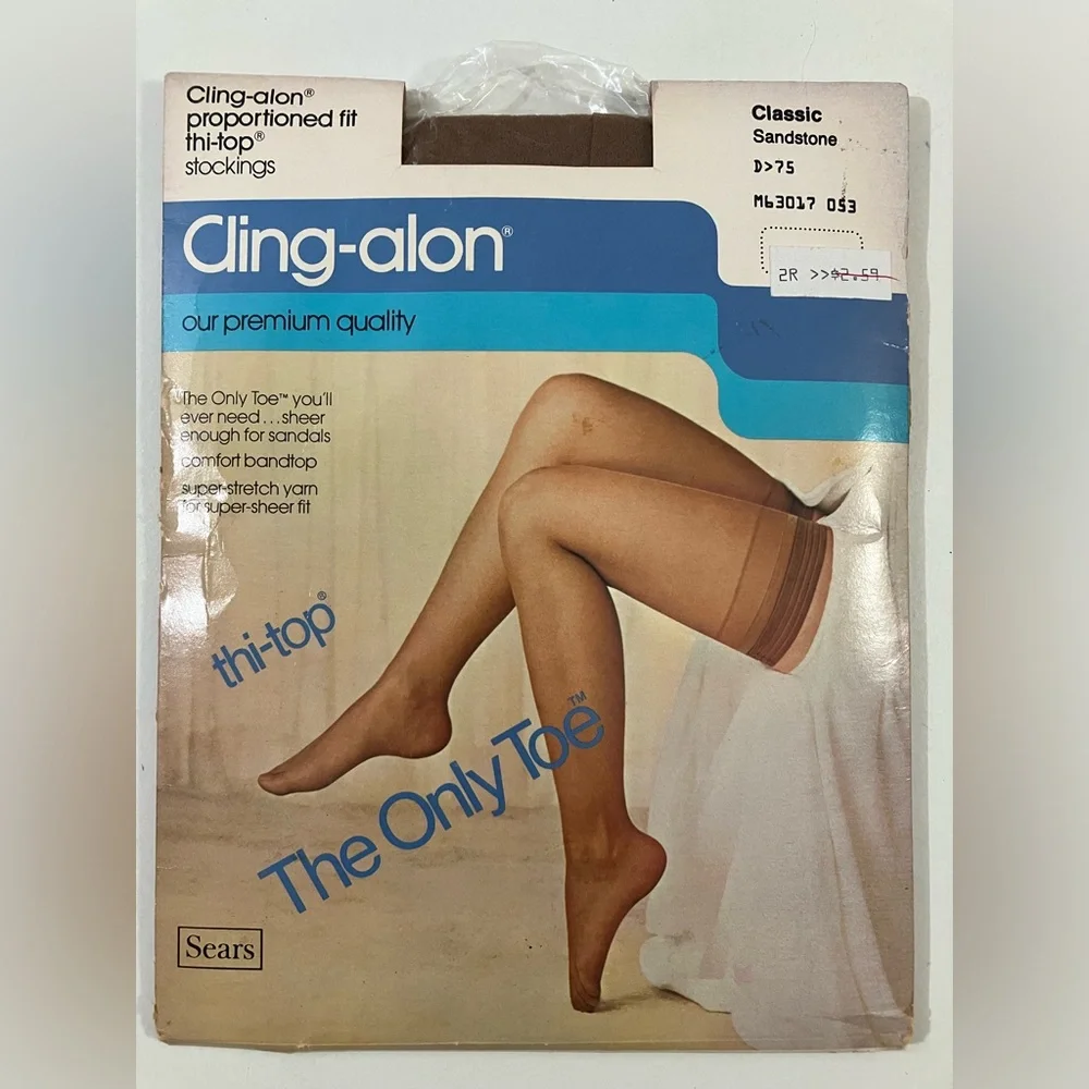Vintage Sears Cling-alon Thi-Top stockings Sandstone Classic Fit NOS